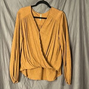 Free People Mustard Long Sleeve Wrap Blouse